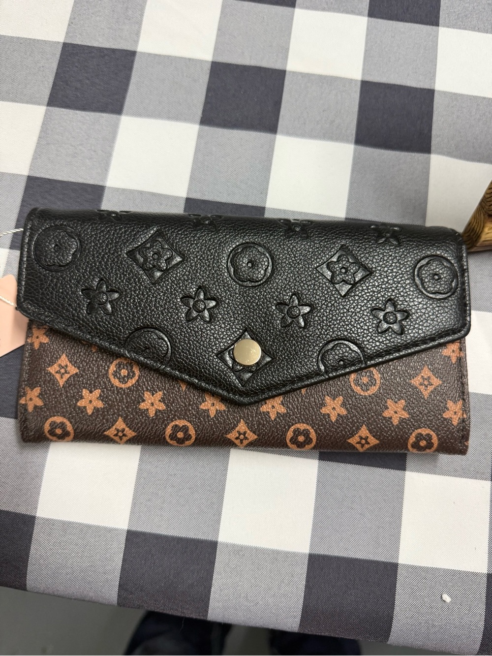 Monogram Pattern Black and Brown Envelope Wallet